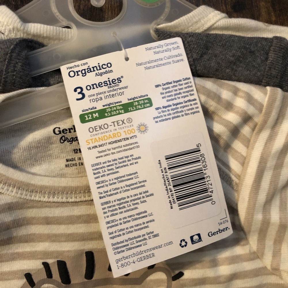 Gerber Baby Boy Bodysuits 3 Piece Set Size 12 Months Organic Cotton Animal Print - Picture 3 of 6